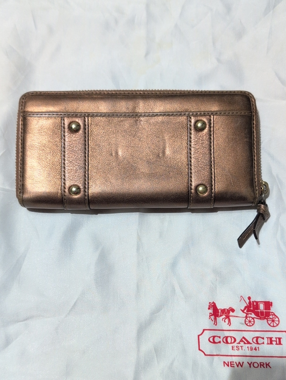 Coach Metallic Bronze Leather Zip Wallet with  Buckle Details - Picture 2 of 4